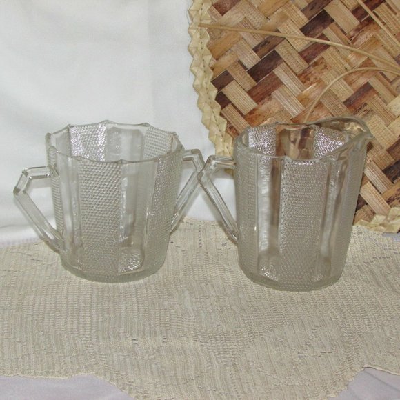 JEANNETTE DEWDROP Creamer & Sugar Bowl Set Depression Glass Vintage - Picture 3 of 7